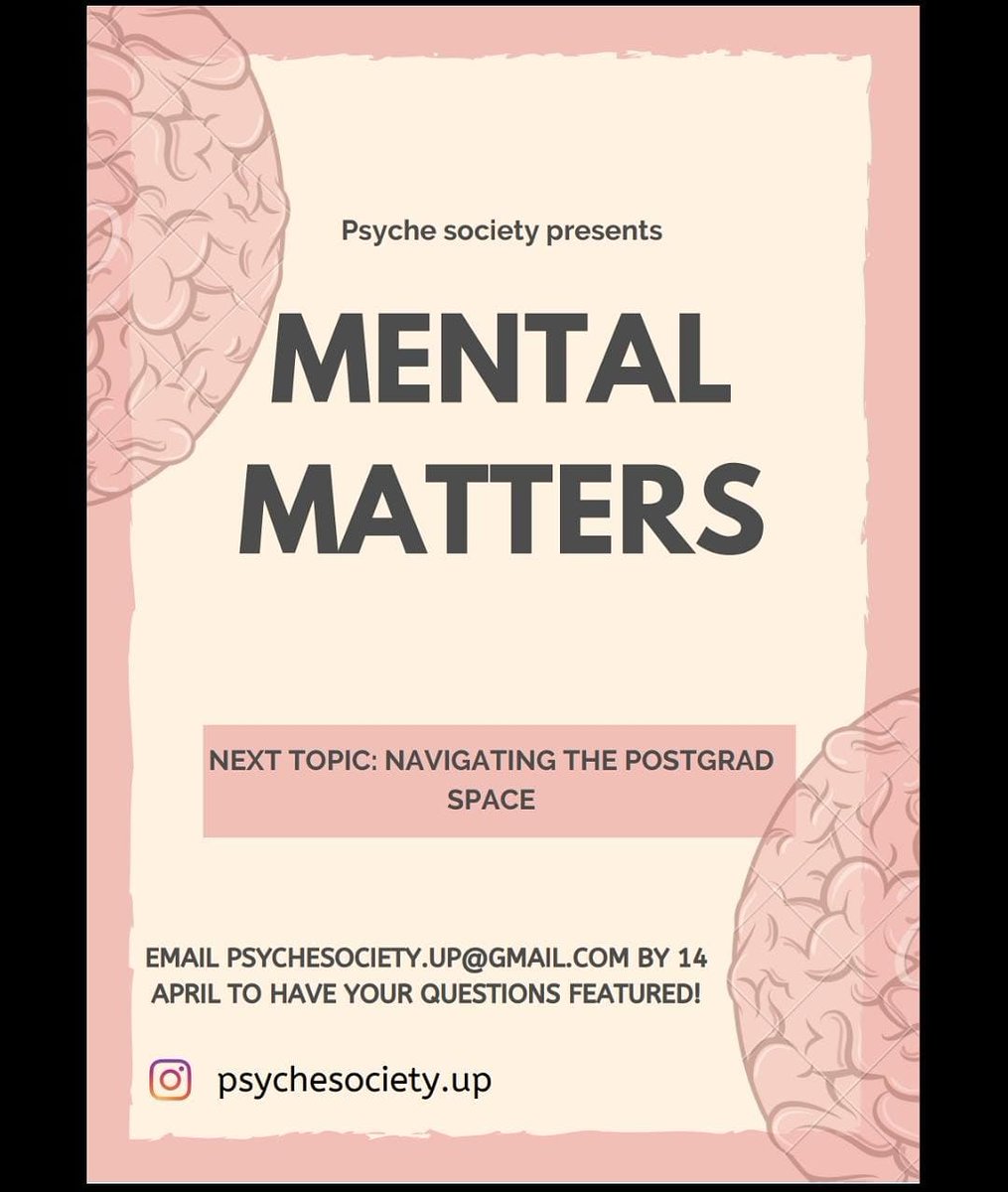 Join us on the 16th of April for a Q and A on postgrad psychology and mental health with our very own chairperson, Jess Dawson😁