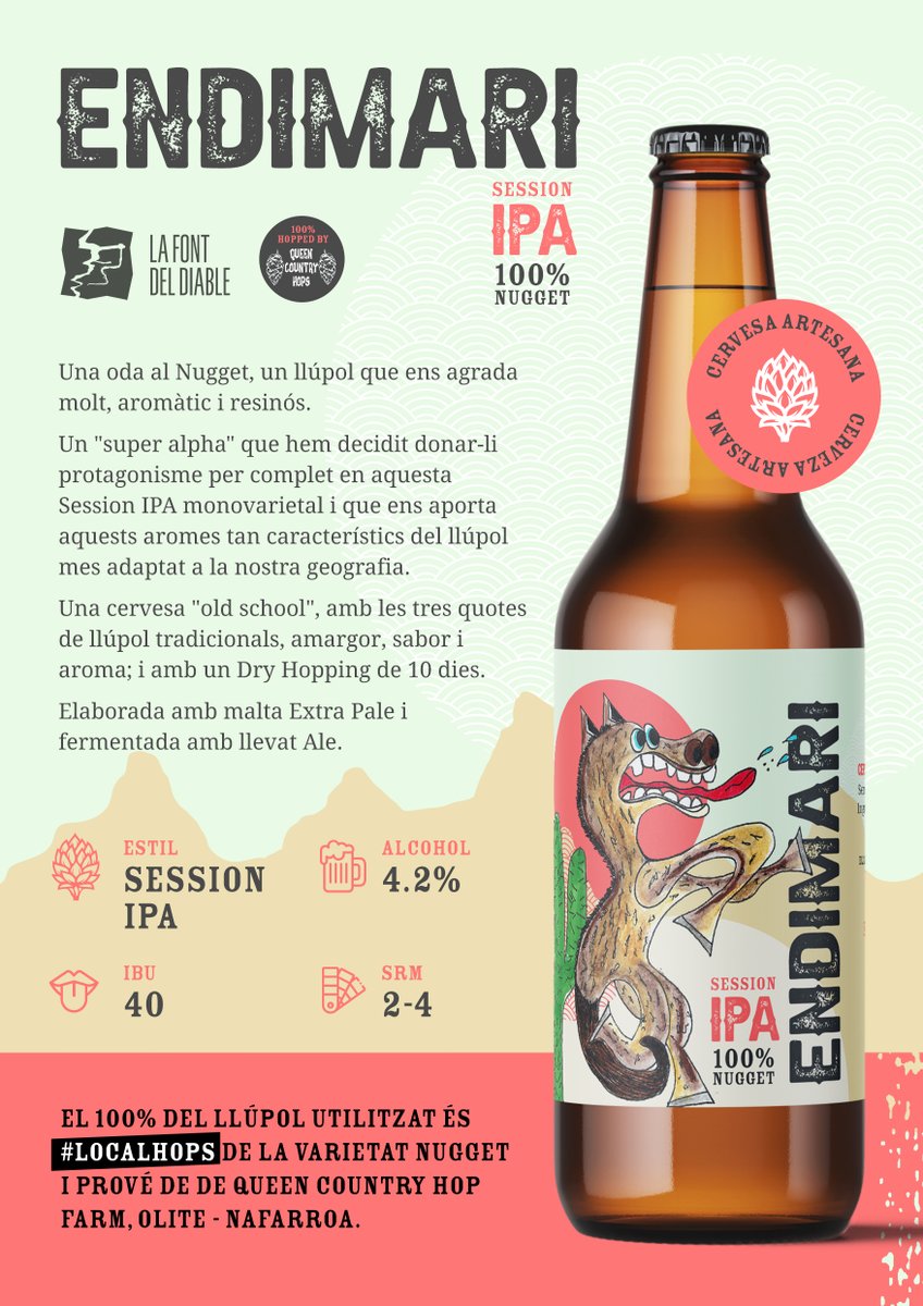 AssSinglot's tweet image. Doncs això...des de ja en les teves aixetes de confiança.

La Font del Diable - Endimari, Session IPA - 100% Nugget
100% #localhops by Queen Country Hop Farm, Olite - Navarra