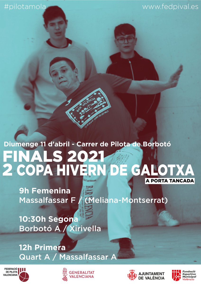 📰Quart de les Valls i Massalfassar, a per la segona Copa d'Hivern de Galotxa

👉fedpival.es/val/noticia/qu…

La segona edició d'aquesta competició viurà les seues finals el pròxim diumenge en els carrers de Borbotó i Petrés