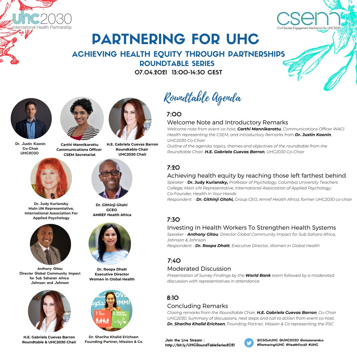 Join us as we kick off the 2nd Partnering for #UHC Roundtable Series.

Watch the session live here bit.ly/UHCRoundTableS…

#Partnering4UHC #HealthForAll