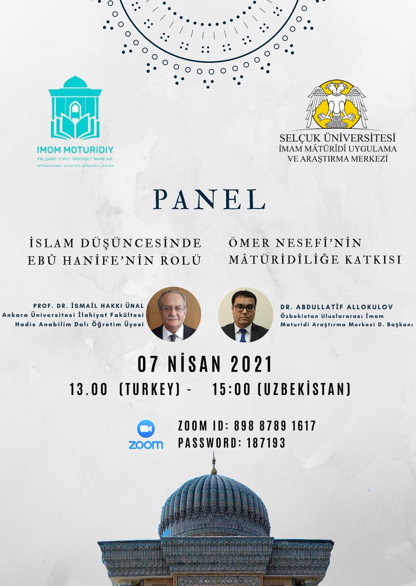 Selçuk Üniveristesi İmam Mâtürîdî Uygulama ve Araştırma Merkezi, Özbekistan Uluslararası İslam Akademisi İmam Mâtürîdî Bilimsel Araştırma Merkezi işbirliğiyle Mâtürîdî ve Mâtürîdîlik Mirası konulu bir panel düzenlemektedir.
selcuk.edu.tr/BirimHaber/ima…