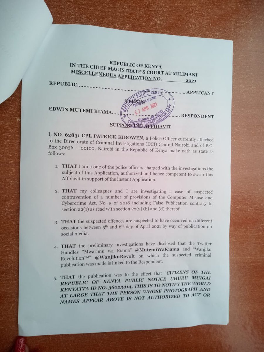 DCI is seeking 14 more days to hold Kiama as they conduct further  investigations into the meme that he had posted online.