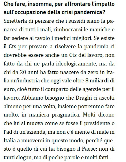 Per rilanciare l'occupazione servirebbe anche un #CTS del #lavoro: un comitato tecnico scientifico guidato dalle agenzie per il lavoro che operi in sinergia con i centri per l'impiego pubblici. Così il nostro Presidente <a href="/rasizza/">Rosario Rasizza</a> nell'intervista su <a href="/Economy_Mag/">EconomyMagazine.it</a>