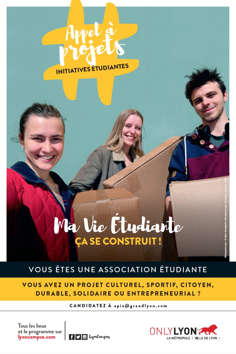 lyoncampus's tweet photo. 📢 Besoin d'un coup de pouce pour booster vos #initiatives étudiantes ?
Candidatez aux appels à #projets et concours étudiants du moment :
✔️Le #PIEED d'@EngageesD jusqu'au 11/04
✔️L'#APIE de @grandlyon et @villedelyon jusqu'au 30/04
✔️Et bien d'autres : https://t.co/Ip7BzWMvTl https://t.co/q6TuXVPMvF