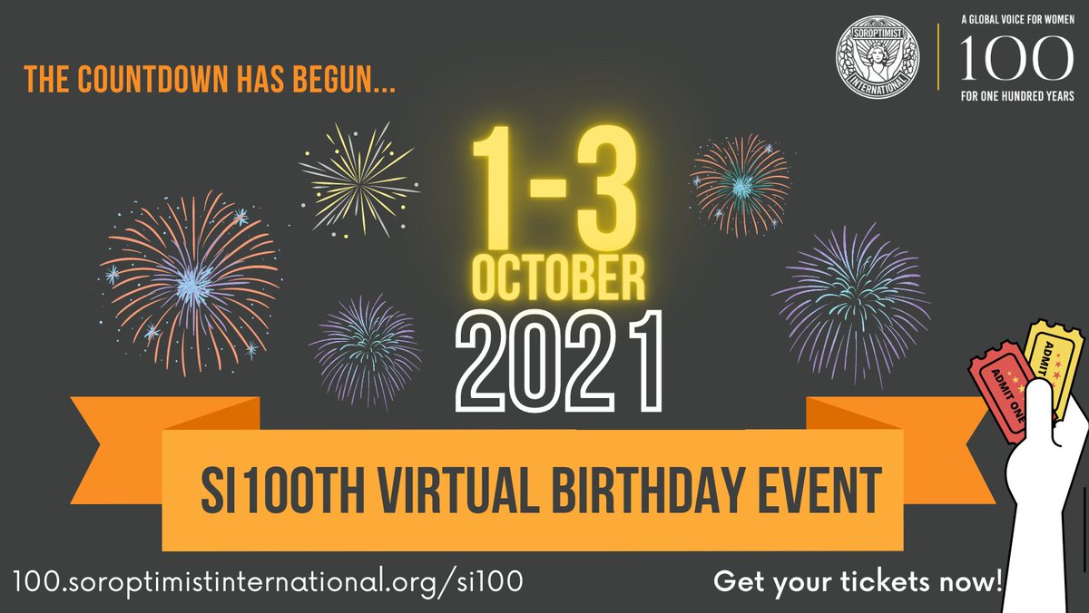 SoroptiTweet's tweet image. 📣🥳Woo Hoo! Announcing the opening of Early Bird registration for our 100th Birthday Virtual Event taking place between 1-3 October 2021! Visit the link to book your tickets &amp;amp; find out about our sponsorship packages. We can't wait to see you all 🥳📣
👉👉 100.soroptimistinternational.org/si100