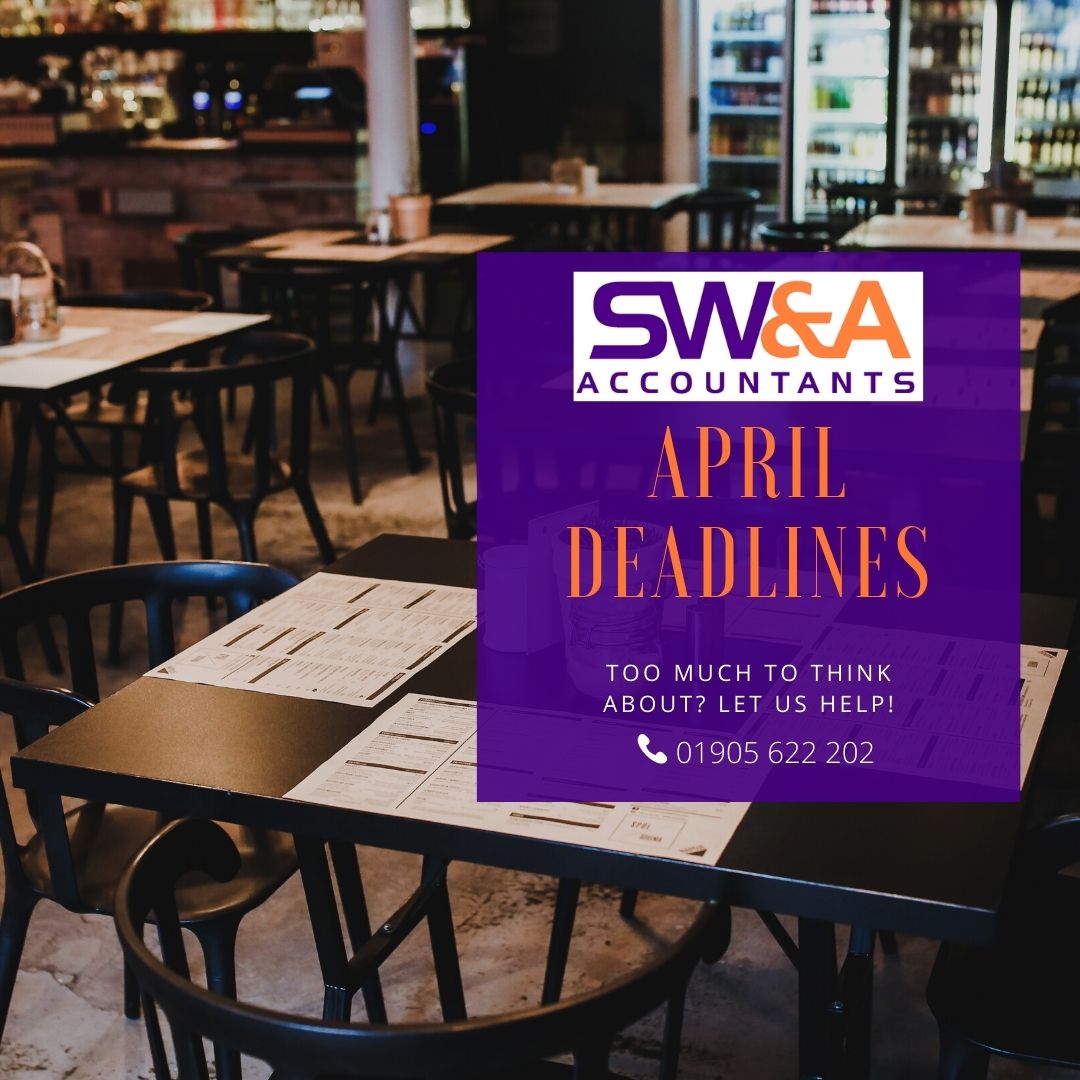 SW_and_A's tweet photo. Donโt forget the #AprilDeadlines โฐ
There's a lot going on for #business owners right now with #lockdown restrictions easing, but there's also a lot to remember in regards to your taxes & any price increases in April. Can't keep on top of it all? We can help #WorcestershireHour! https://t.co/ig8rTrkUUN