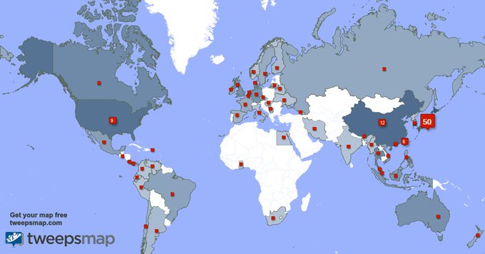 My followers are in Japan(50%), China(12%)
Get your free map https://t.co/Ld6tX7Cwn8 