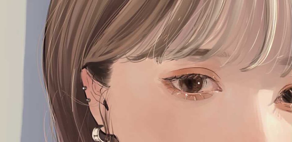 1girl solo jewelry earrings brown hair piercing ear piercing  illustration images