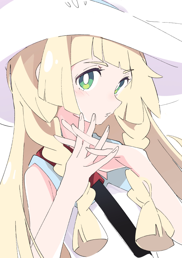 lillie (pokemon) 1girl solo long hair blonde hair bright pupils white pupils hat  illustration images