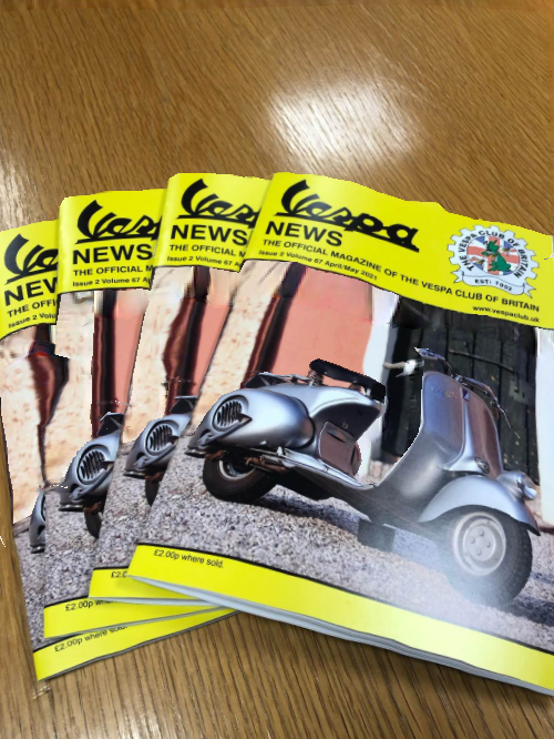 Vespa News is being mailed out this evening, hopefully a bit of light reading will be delivered to members in time for the weekend.