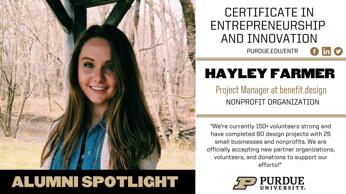 Over the past year, Hayley C. Farmer has been helping build and shape benefit.design. So great to hear about her passion and her success!

#boilerup #entrcert #ENTRPurdue