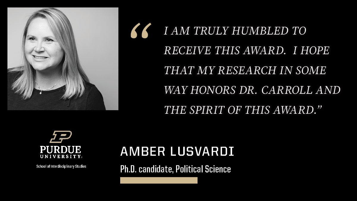 PurdueWGSS's tweet image. Congrats to Amber Lusvardi, a 2021 recipient of the Berenice A. Carroll Feminism, Peace, and Social Justice Award! Amber is a Ph.D. candidate in Political Science and we are so proud of her persistent pursuit of excellence! 🚂🤎🖤  
 #MySmallStep #BoilerUp #PurdueWGSS