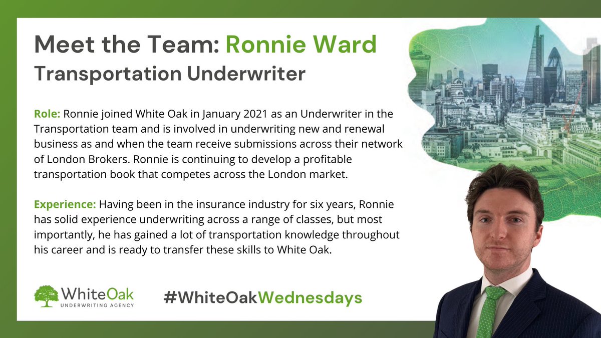 WhiteOakUw's tweet photo. Meet Ronnie Ward, our Transportation Underwriter. If you wish to contact Ronnie, please email ronnie.ward@whiteoakuw.com or feel free to connect with him on LinkedIn: https://t.co/s8sirMUqWA

#WhiteOakWednesdays 
#MeetTheTeam #transportation #underwriting https://t.co/a94CA7Q2U5