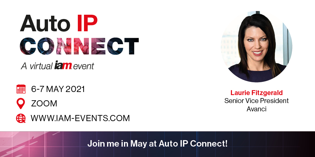 AvanciCompany's tweet photo. Our Laurie Fitzgerald will cover #5G connectivity and licensing at @IAM_Alerts' virtual #AutoIP Connect 2021, which brings together the world’s leading OEMs, tech innovators, disruptors and suppliers to discuss all things #IP in #automobility. 
Register at https://t.co/98DPnZMMeS https://t.co/KynZqaJkLo