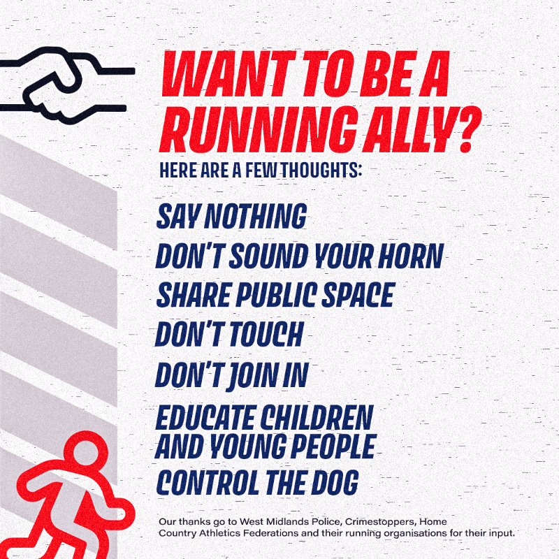 BritAthletics's tweet photo. ๐โโ๏ธ ๐โโ๏ธ Running safety - we've released updated advice for runners as well as guidance for non-runners.
Thanks to @SarahAMcDonald for her input and sharing her story, as well as @WMPolice & @PreventCrimeWMP.
@AthleticsNI | @englandathletic | @scotathletics | @welshathletics