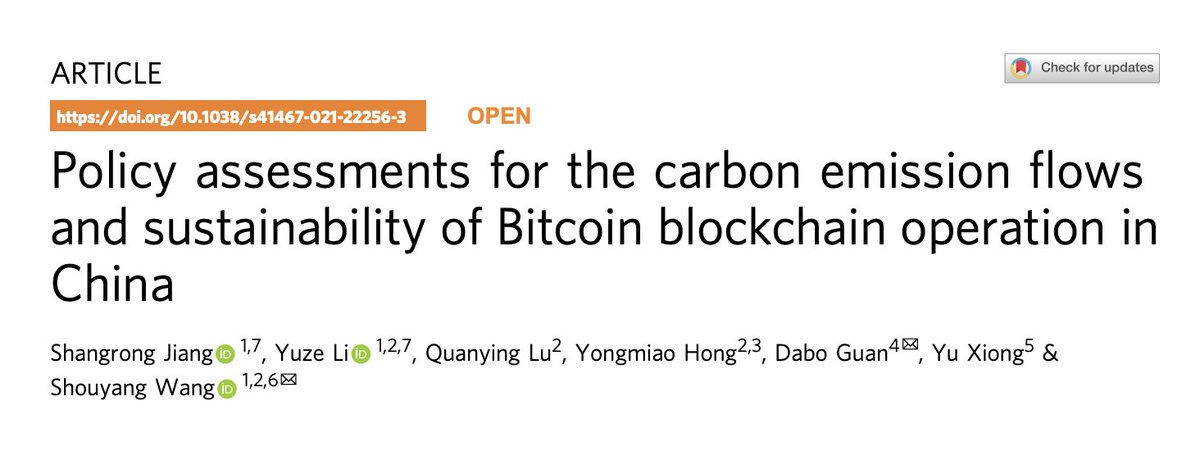 This is the article in question. It doesn't really purport to rigorously quantify bitcoin's emissions. It offers black boxy simulations of bitcoin emissions under various regulatory scenarios.  https://www.nature.com/articles/s41467-021-22256-3.pdf