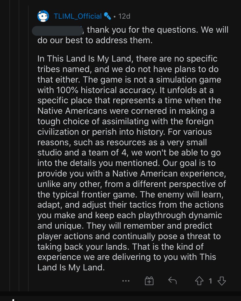 //Anti Indigenous racism So I noticed they did an AMA and there was some..interesting things the creators had to say. TL;DR: they don’t care about real world Native people..at all. Nor are they educated on Native issues. It’s all about stereotypes from media.