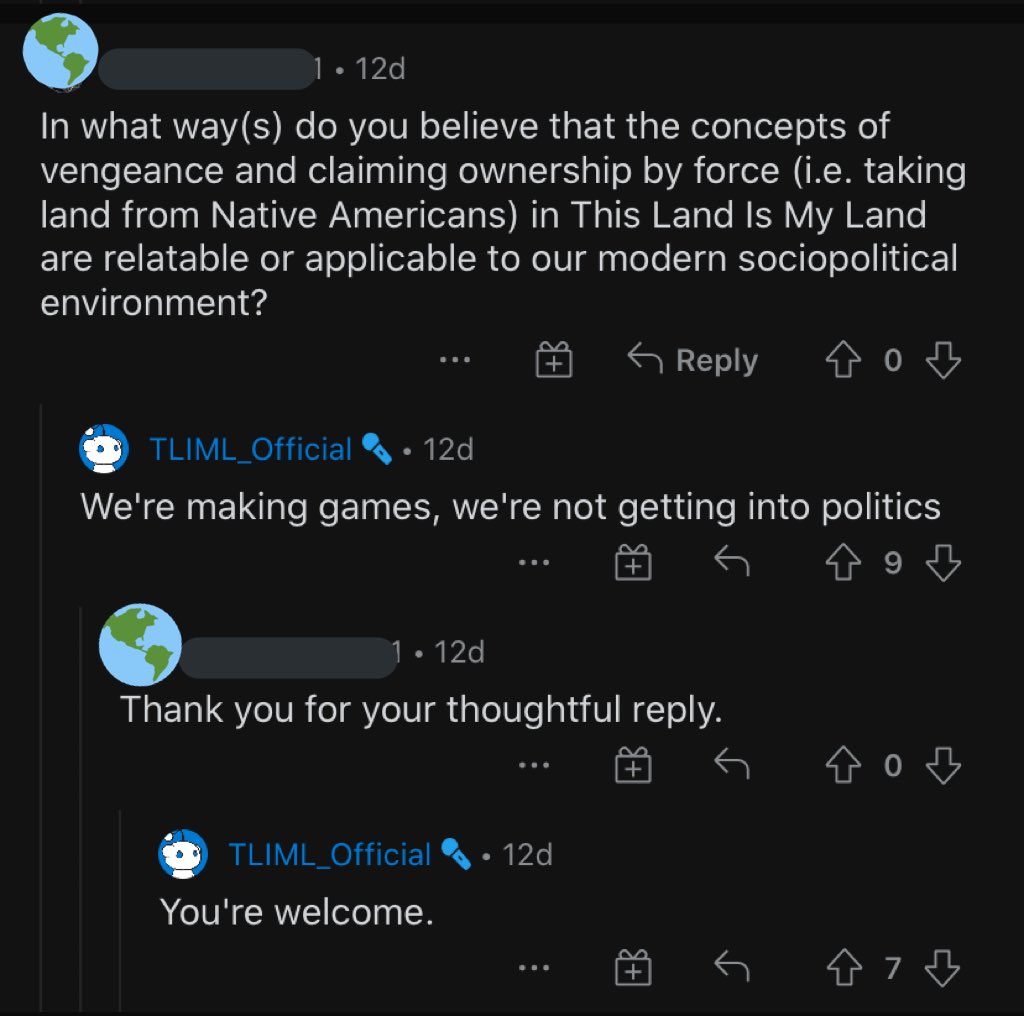 //Anti Indigenous racism So I noticed they did an AMA and there was some..interesting things the creators had to say. TL;DR: they don’t care about real world Native people..at all. Nor are they educated on Native issues. It’s all about stereotypes from media.