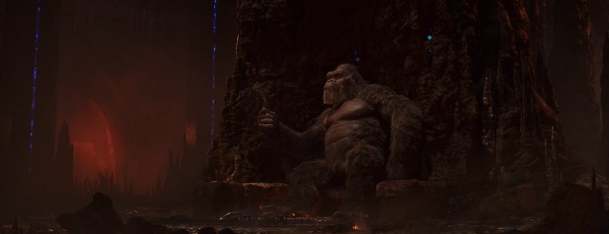 But this really rears its head when Kong reaches the Hollow Earth. He’s free and is happy in a wide open environment. But then Kong reaches the temple. Kong finds an axe made by his species and sits on the throne with pride for what his ancestors built (7/17)