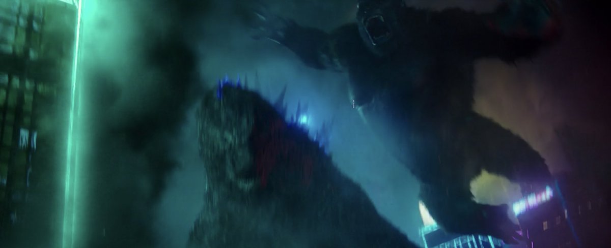 Godzilla blasts all the way down to the Hollow Earth in a very over the top moment to call Kong to the surface. Instead of Kong staying in his new home though, his pride takes over again and he climbs to Hong Kong to battle Godzilla again. Their epic second clash ensues (9/17)