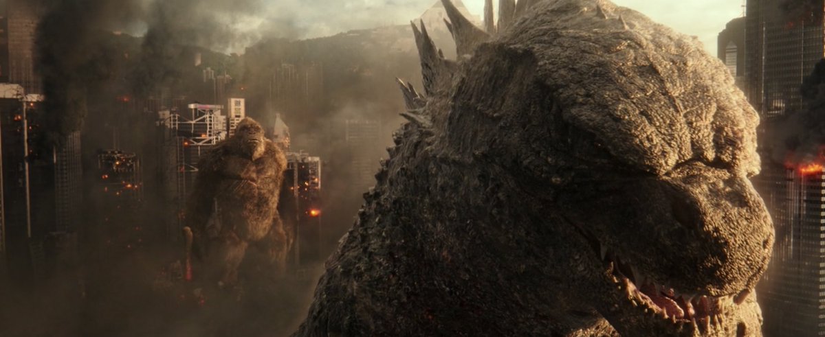 Godzilla returns to the ocean letting go of his hate and accepting Kong as a companion while Kong puts aside his pride and is able to return to the Hollow Earth alive and happy (14/17)