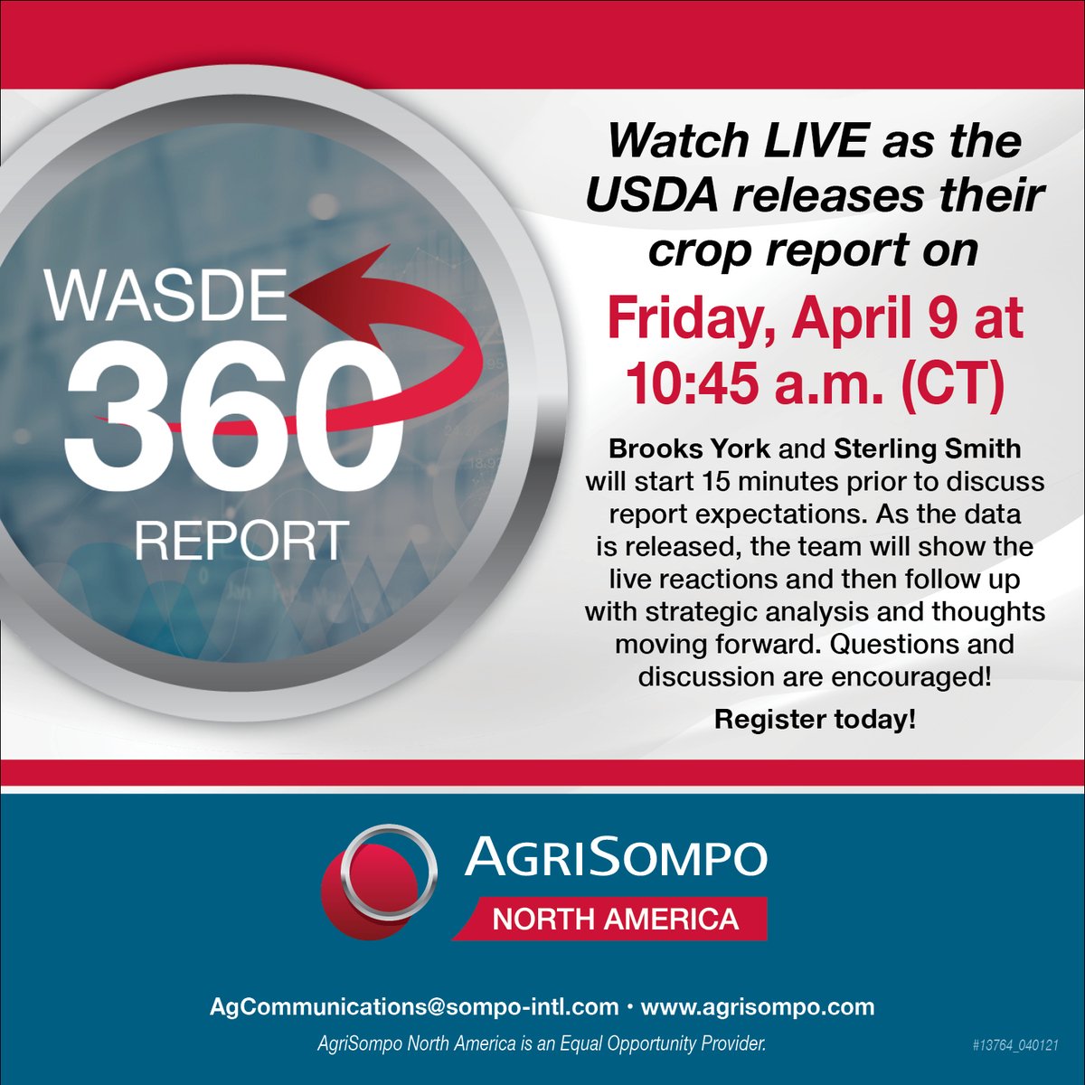 DiversifiedCrop's tweet photo. Join us LIVE as the #USDA releases the April #WASDE report. Use this link to register today!  https://t.co/Uhj4ExW0S8

#AgriSompoNorthAmerica #AttheCenterofAgriculturalRiskManagement #MarketingStrategy #GrainMarketing https://t.co/emeWmOrztG