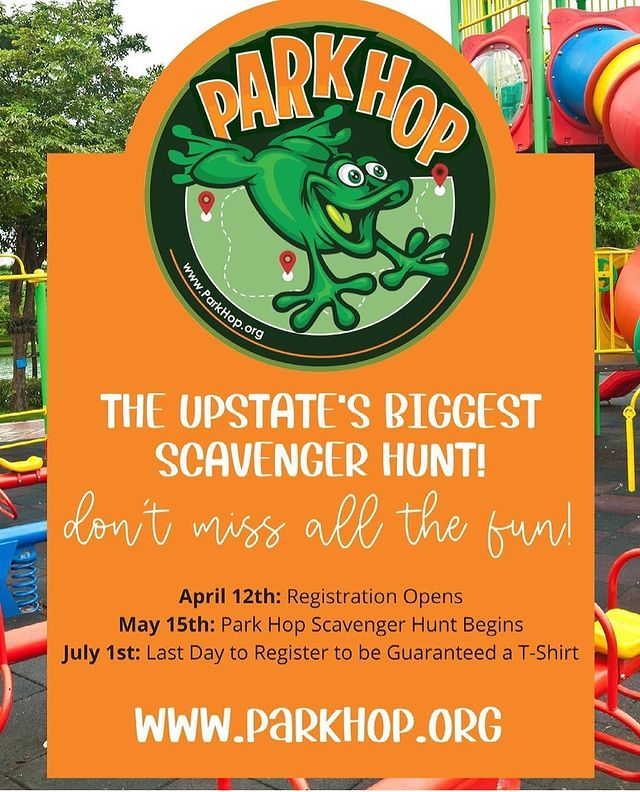 LiveWellGville's tweet photo. Park Hop just announced that their free summer-long scavenger hunt opens May 15! Get ready for a summer of playing and answering clues in our Upstate parks! Registration opens April 12 on https://t.co/kxdSlSpxA1 https://t.co/im5KbTXOZw