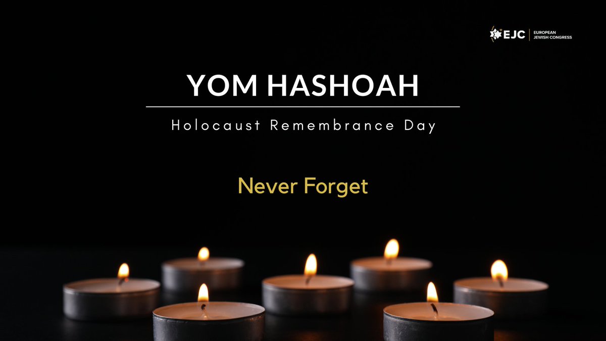 eurojewcong's tweet photo. Today, Jewish communities across Europe and the world join Israel in marking Yom Ha Shoah.

Together, we honour the 6 million Jewish men, women and children who were murdered by the Nazis and their collaborators. #YomHaShoah https://t.co/koEivYWb0G
