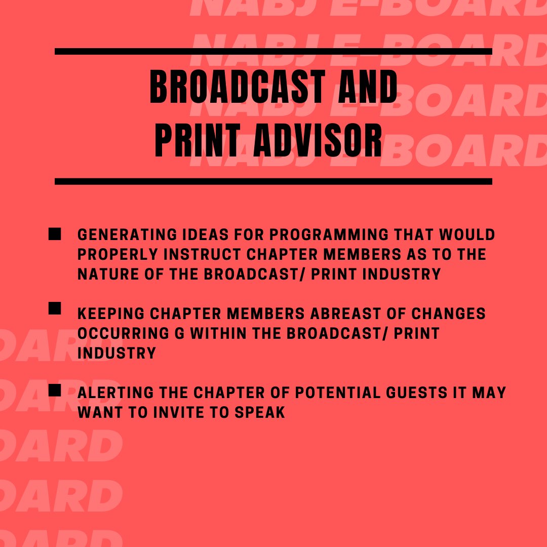 🚨 Here’s the opportunity to serve as a E-board member in NABJ!👀 Anyone interested in becoming SECRETARY, TREASURER, or BROADCAST and PRINT ADVISOR for the 2021-2022 school term, applications can be found in your email and in our bio🔥. Applications are due APRIL 16th #CAU #NABJ