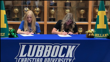 IdalouISD's tweet photo. Lily Williams and Holland Sharkey signed their letters of intent with LCU Cheer today! We are so excited about this opportunity for them! Way to go ladies! https://t.co/9WglzZ7hJF