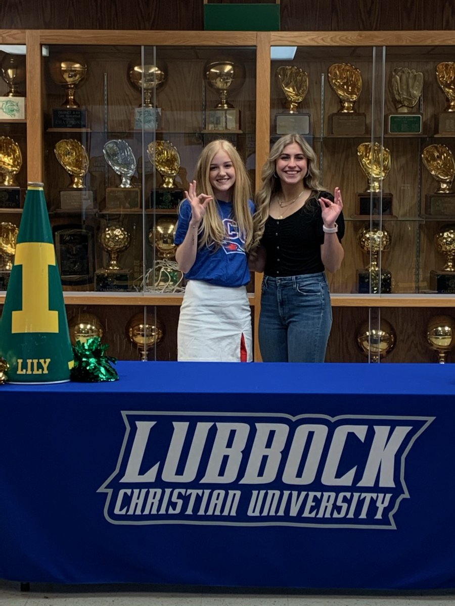 IdalouISD's tweet photo. Lily Williams and Holland Sharkey signed their letters of intent with LCU Cheer today! We are so excited about this opportunity for them! Way to go ladies! https://t.co/9WglzZ7hJF