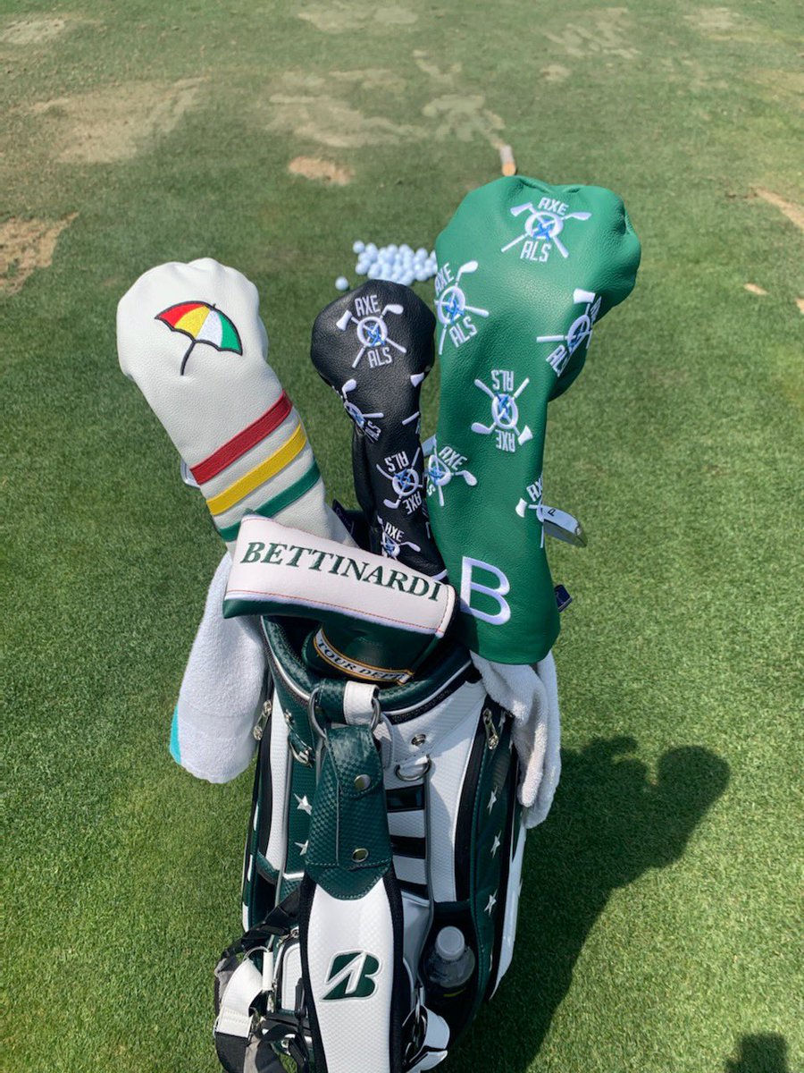 Eric and Amanda, thinking of you here at Augusta. Supporting the cause with AXE ALS headcovers. #AxeALS