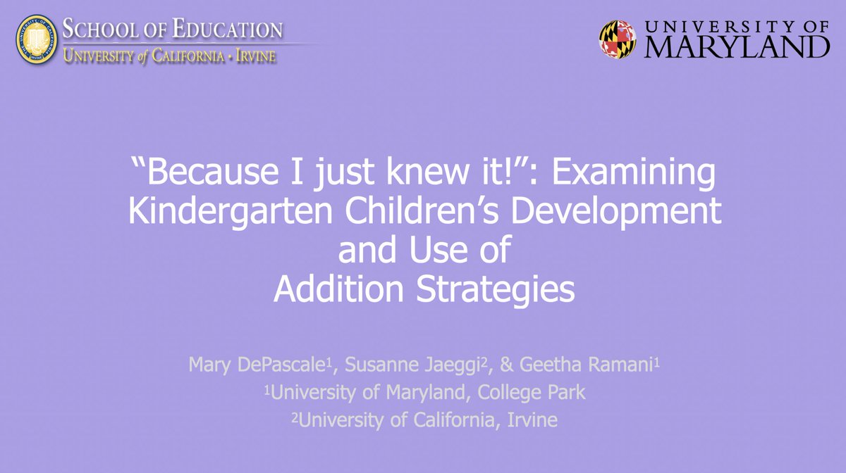MaryDePascale's tweet image. Excited to present at #SRCD21 today! 

“Because I just knew it!”: Examining kindergarten children’s development and use of addition strategies — talk 4/7 at 1:10pm #SRCD2021