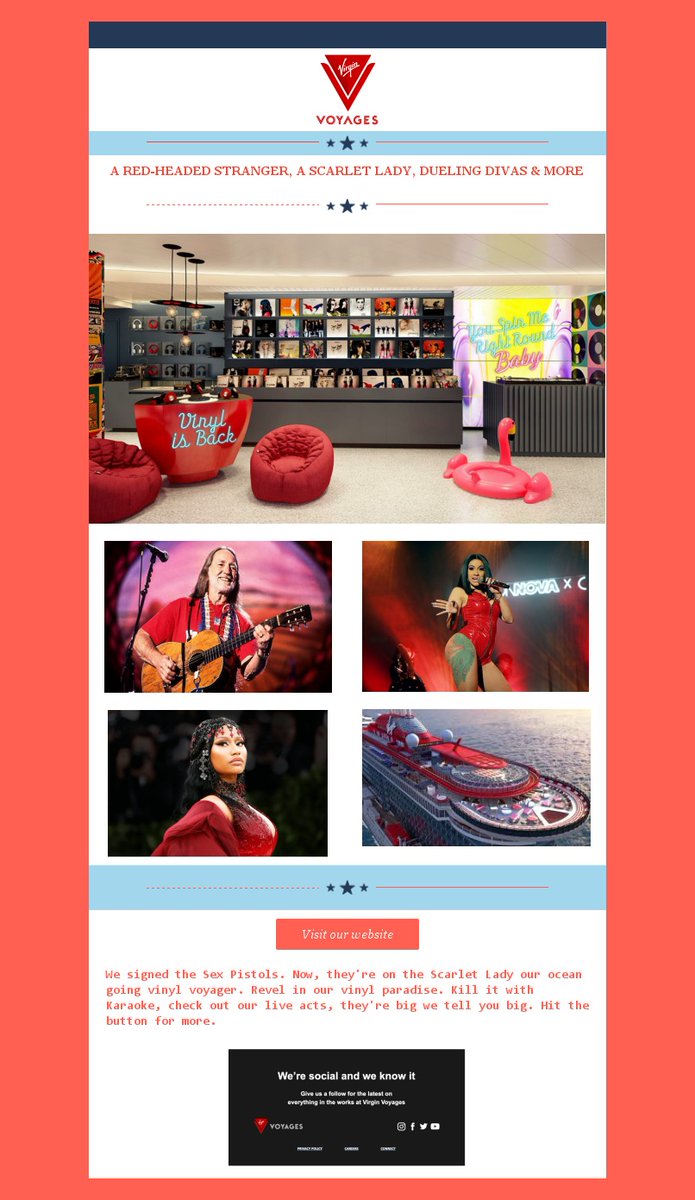 Did you know that we do creative?  you should take a cruise. Look  at the magnificence of Art Director Pete &amp; Copywriter/Creative Director Brian.
#VirginVoyages, #Virgin, #DigitalAdvertising,#Chromavision
Soon, you'll see more magnificence from us. #andmore