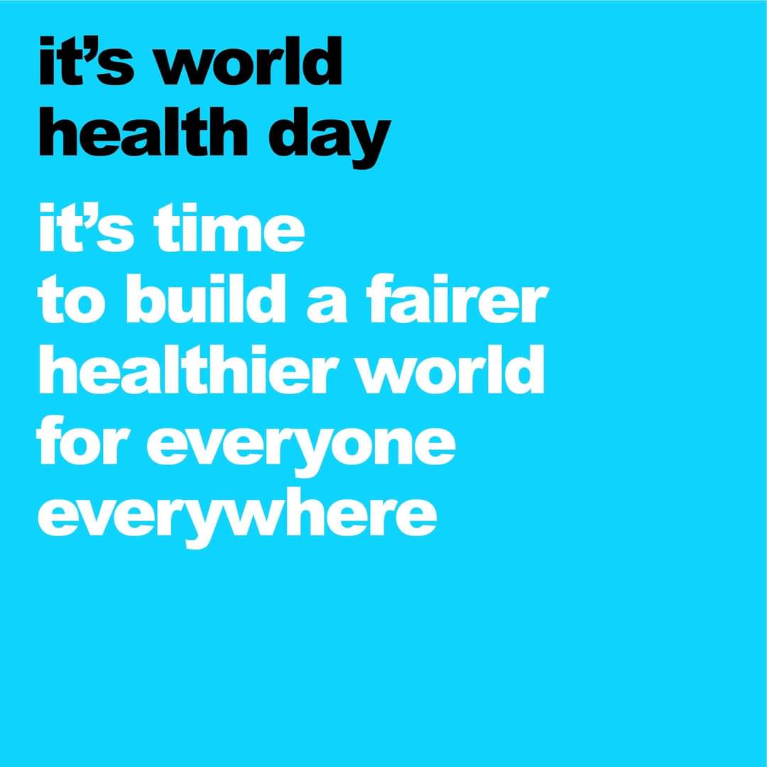 Today is World Health Day, the theme this year is to build a fairer, healthier world. 

The World Health Organisation is committed to ensuring that everyone, everywhere, has access to health care, no matter where they live. 

#HealthForAll #WorldHealthDay