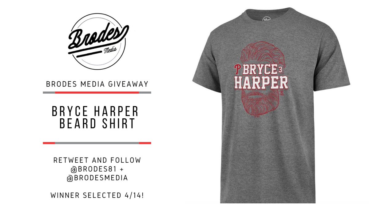 🚨NEW WEEKLY GIVEAWAY🚨

You have a chance to win a FREE 
Bryce Harper Beard Shirt! <a href="/bryceharper3/">Bryce Harper</a> 

For your chance to win:
1. Retweet this tweet
2. Follow me &amp; <a href="/BrodesMedia/">Brodes Media</a> 

Winner will be DMed on 4/14
#Phillies #RingTheBell #MLB 

Check it out 👇🏼
youtube.com/c/SportsTalkwi…