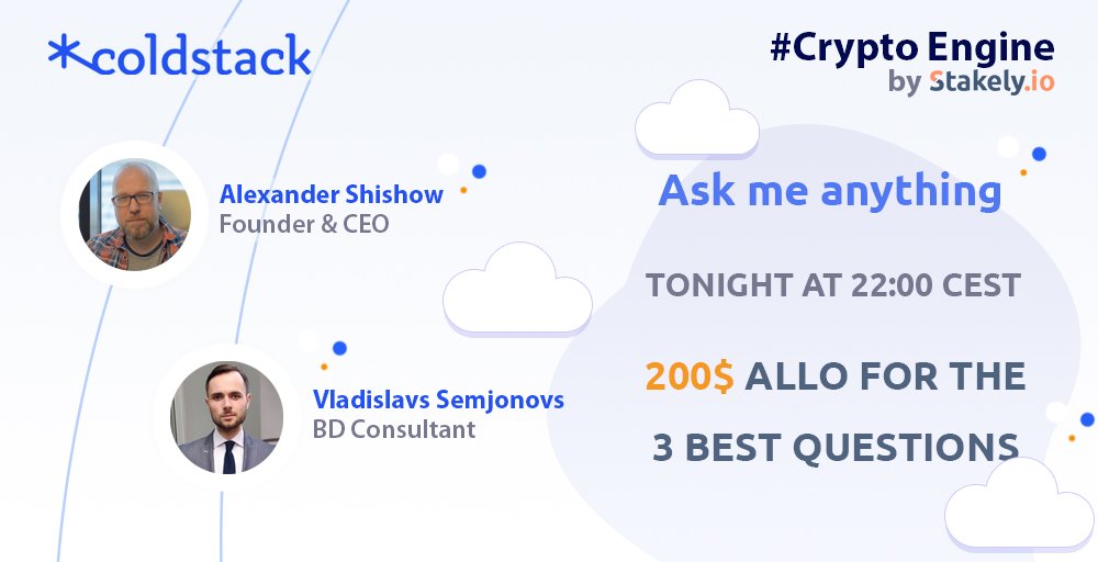 Stakely_io's tweet photo. Hello @coldstack_io fans ! 
Just I want to remind, this tonight at 22h CEST, we will have the ColdStack team in Crypto Engine Chat group.
You have worked hard and we have 107 questions !!  Good work community !!
 See you at Crypto Engine group  !!
https://t.co/5dOXVNaPLl https://t.co/sYXD60lsiI