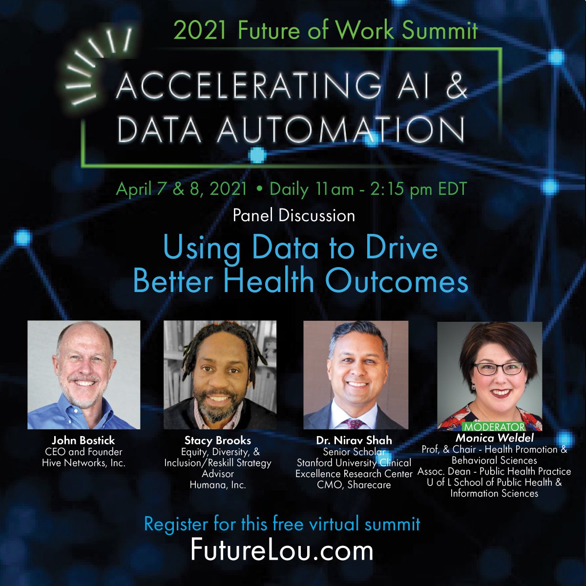 There's still time to register for the 2021 Future of Work Summit! Get ready for what the future has in store for jobs, healthcare, manufacturing and more. Join our CEO, John Bostick, in the healthcare panel tomorrow from 11:15am-12:15pm EDT. Register at: ai_summit_2021.eventbrite.com