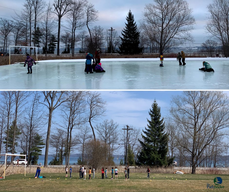 Warmer temperatures are a little bittersweet this year! We will miss having our very own ice rink on campus; however, we are excited to have the soccer field back for all our spring activities. 
#whypathfinder #independentschool #grandtraversewestbay