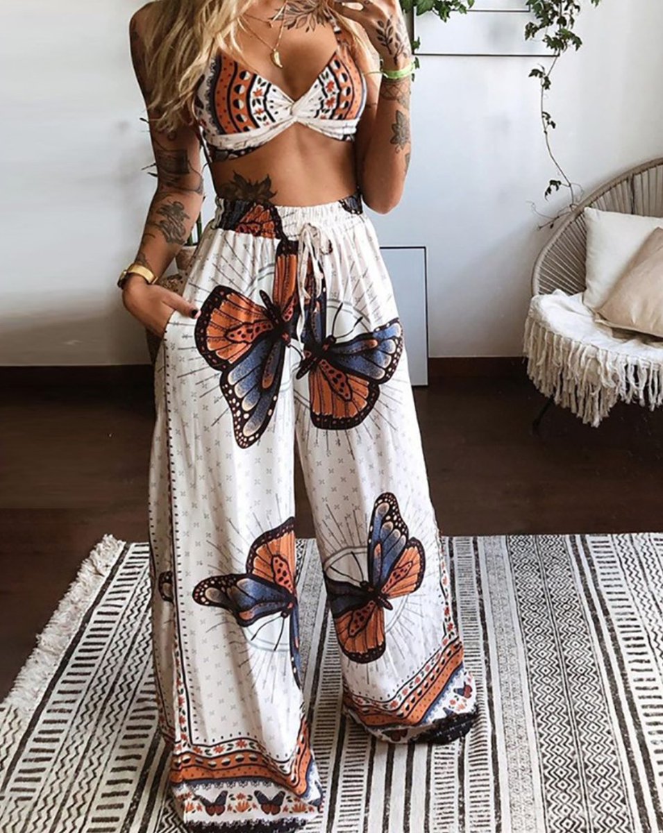 js_everything's tweet image. Perfect #Butterfly Graphic Print Crop Top &amp;amp; Wide #Leg Pants Set. #iHeartAwards - fas.st/-J2jK