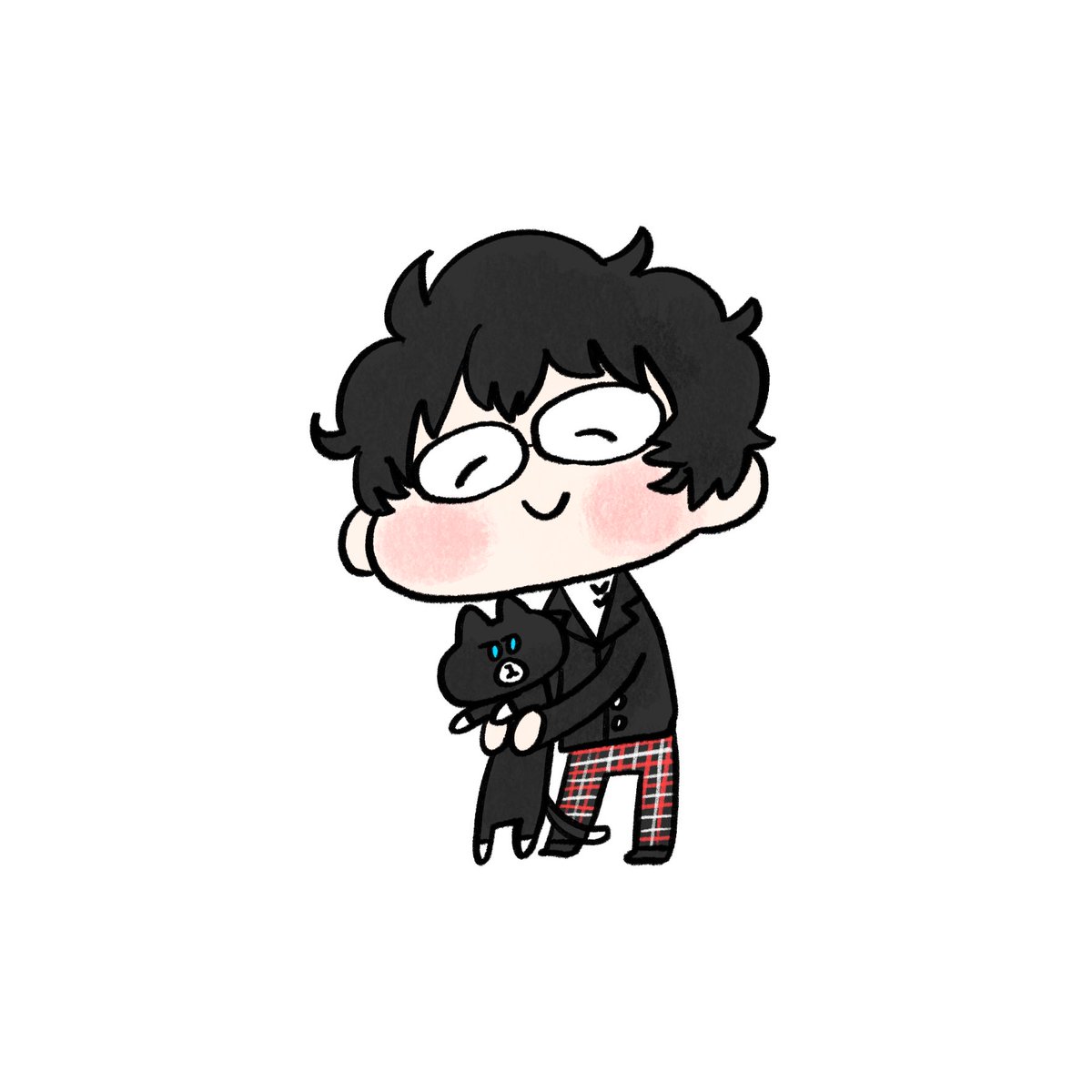 amamiya ren ,morgana (persona 5) 1boy shuujin academy school uniform male focus plaid pants school uniform cat black hair  illustration images