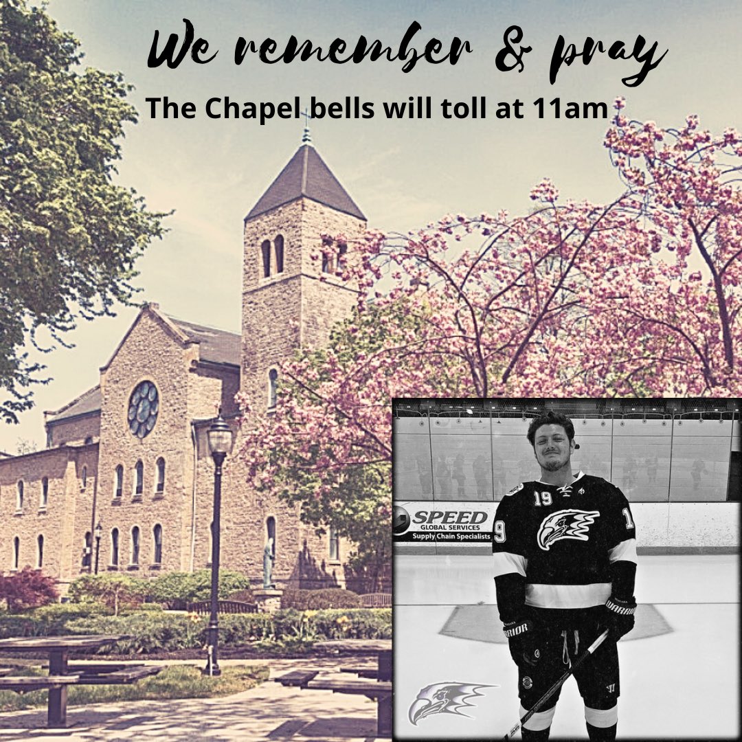 At 11am, Patrick will be prayed Home to his eternal rest at his funeral Mass. In solidarity w/ all who gather there &amp; to honor his life &amp; memory, the Chapel bells will toll. Please pause for a moment of prayer for Pat, his family, teammates, friends, &amp; all who mourn his loss💜🙏🏼
