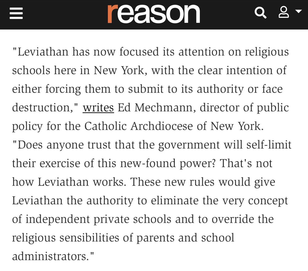 It is certainly about educational independence. If not, why are all the schools she lists as providing adequate secular studies also vehemently opposing the regulations she advocates for?  https://www.timesunion.com/news/article/Catholic-schools-will-boycott-new-13458470.php