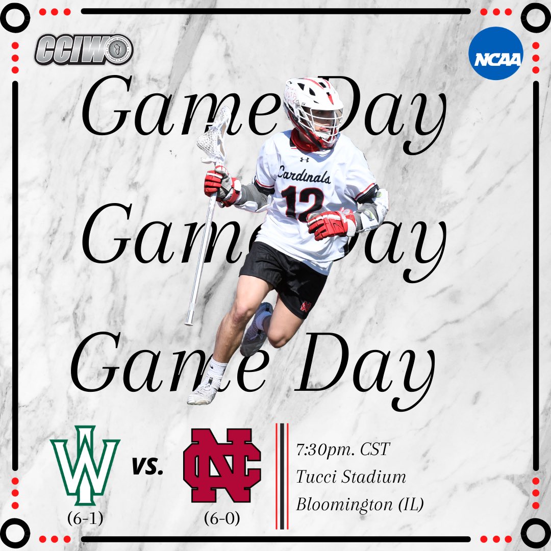 NCCMensLacrosse's tweet photo. 🚨GAME DAY🚨

Cards open up CCIW play down in Bloomington, Illinois

📍Tucci Stadium 
🆚Illinois Wesleyan University 
⏱7:30pm CST

Be sure to click the link in our bio for the livestream🎥

#TakeFlight #RollCards https://t.co/Yn17uM4lWl