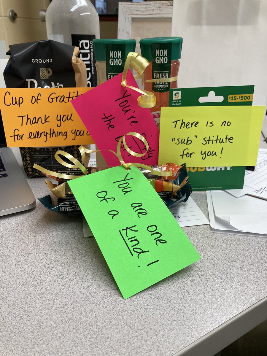 Shout out to <a href="/RileyD87/">Riley Intermediate</a> staff for dropping off this bag of goodies for Assistant Principal’s week.  Words cannot express how grateful I am! Thank you!!
