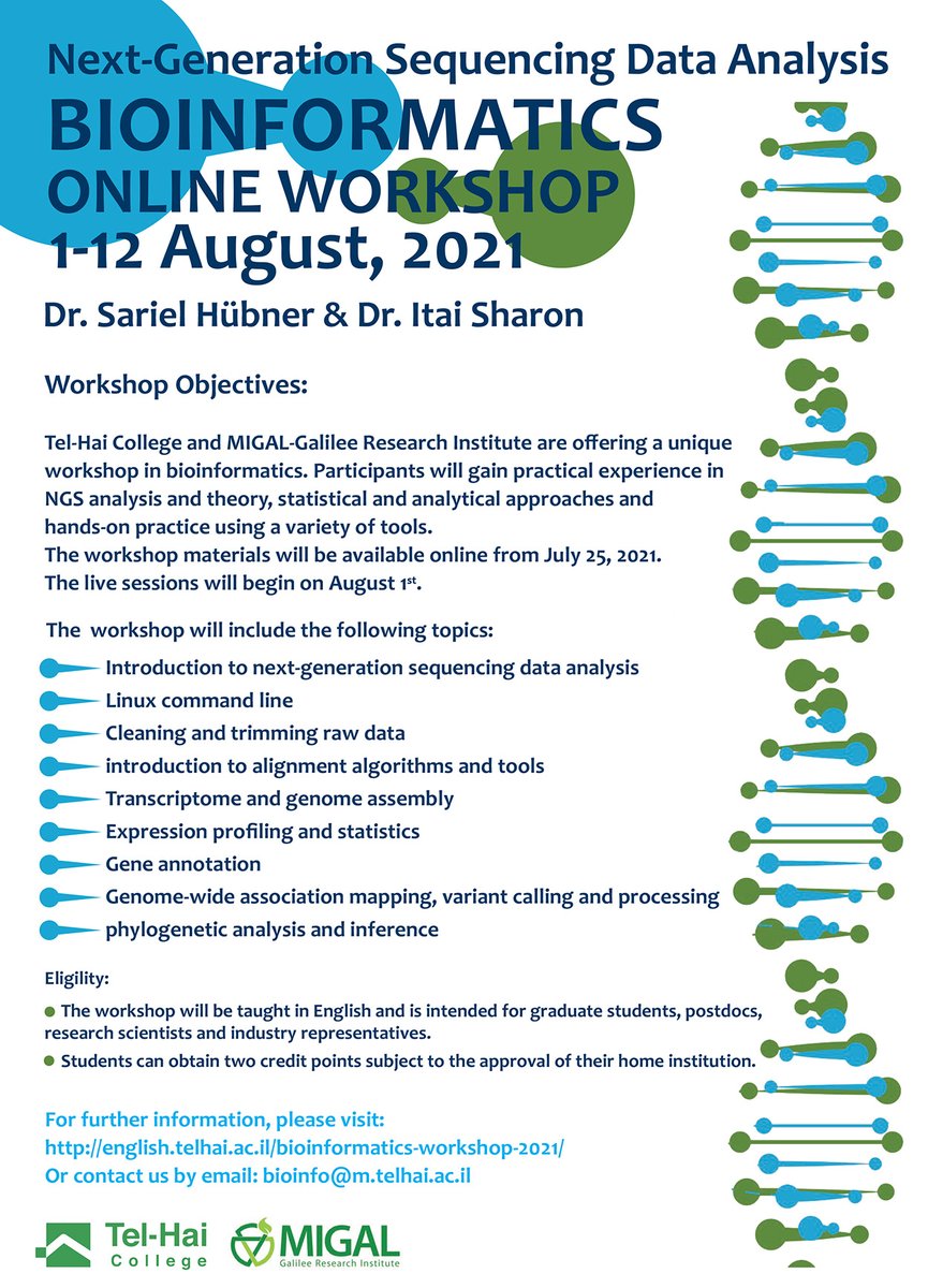 NGS Bioinformatics workshop. Please RT
english.telhai.ac.il/bioinformatics…