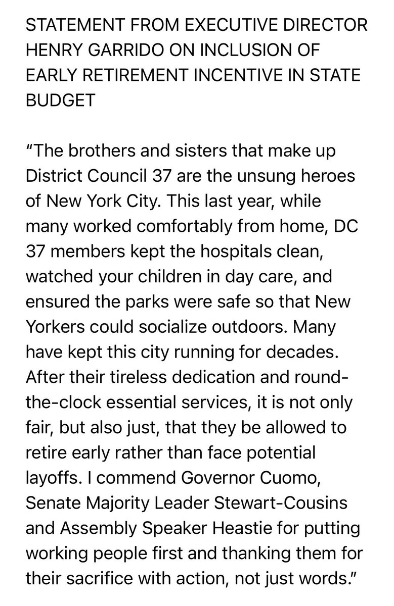 We’re celebrating a major win today! An Early Retirement Incentive was included in the state budget, so now our members can retire with the respect they deserve. Statement from Executive Director Garrido below.
