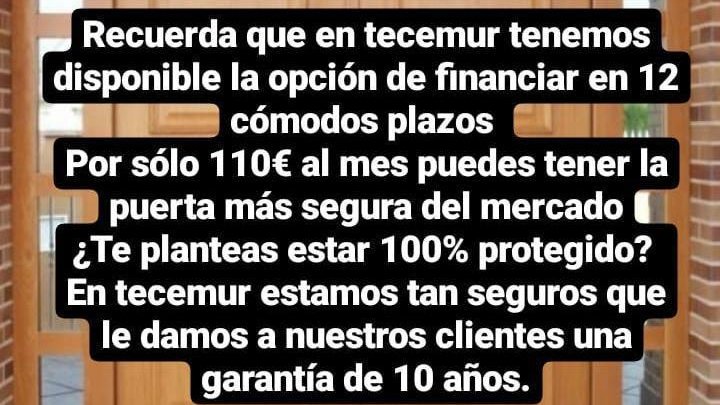 Tecemur1's tweet photo. #Murcia #FelizMiercoles #seguridad #puertas #cerrajeria #financiamiento https://t.co/Yc73IaX2nj