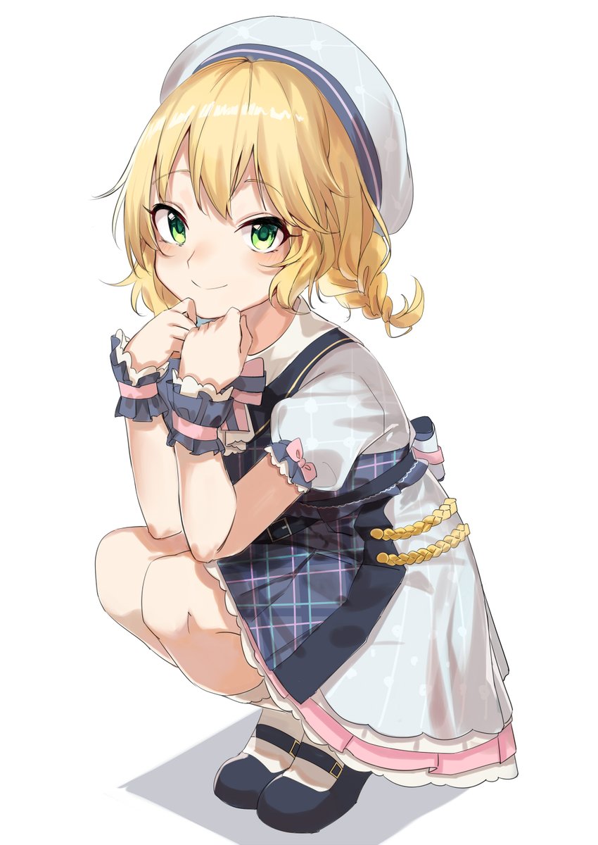 sakurai momoka 1girl solo blonde hair green eyes smile hat looking at viewer  illustration images