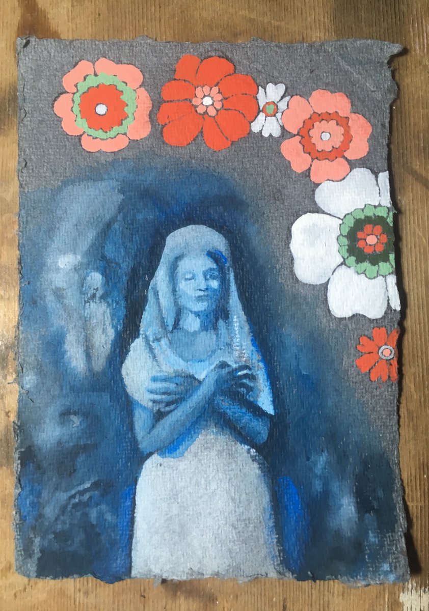 #101ghoststories tweeting 1 GHost painting a week for 101 weeks. Week 15- 'Control' gouache on cotton rag,10.5x14.8cm, 2021. Spirit of Katy King, a regular in the victorian seance parlour, manifested here by Florence Cooke. <a href="/GhostClub1862/">The Ghost Club</a> <a href="/SPR1882/">The Society for Psychical Research</a> <a href="/ForteanLondon/">LondonForteanSociety @forteanlondon.bsky.social</a> <a href="/Skionar/">Skionar</a>